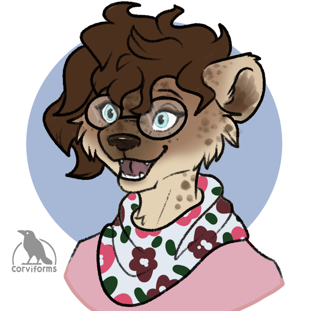 Prim's hyena fursona Rose, as drawn by corviforms.